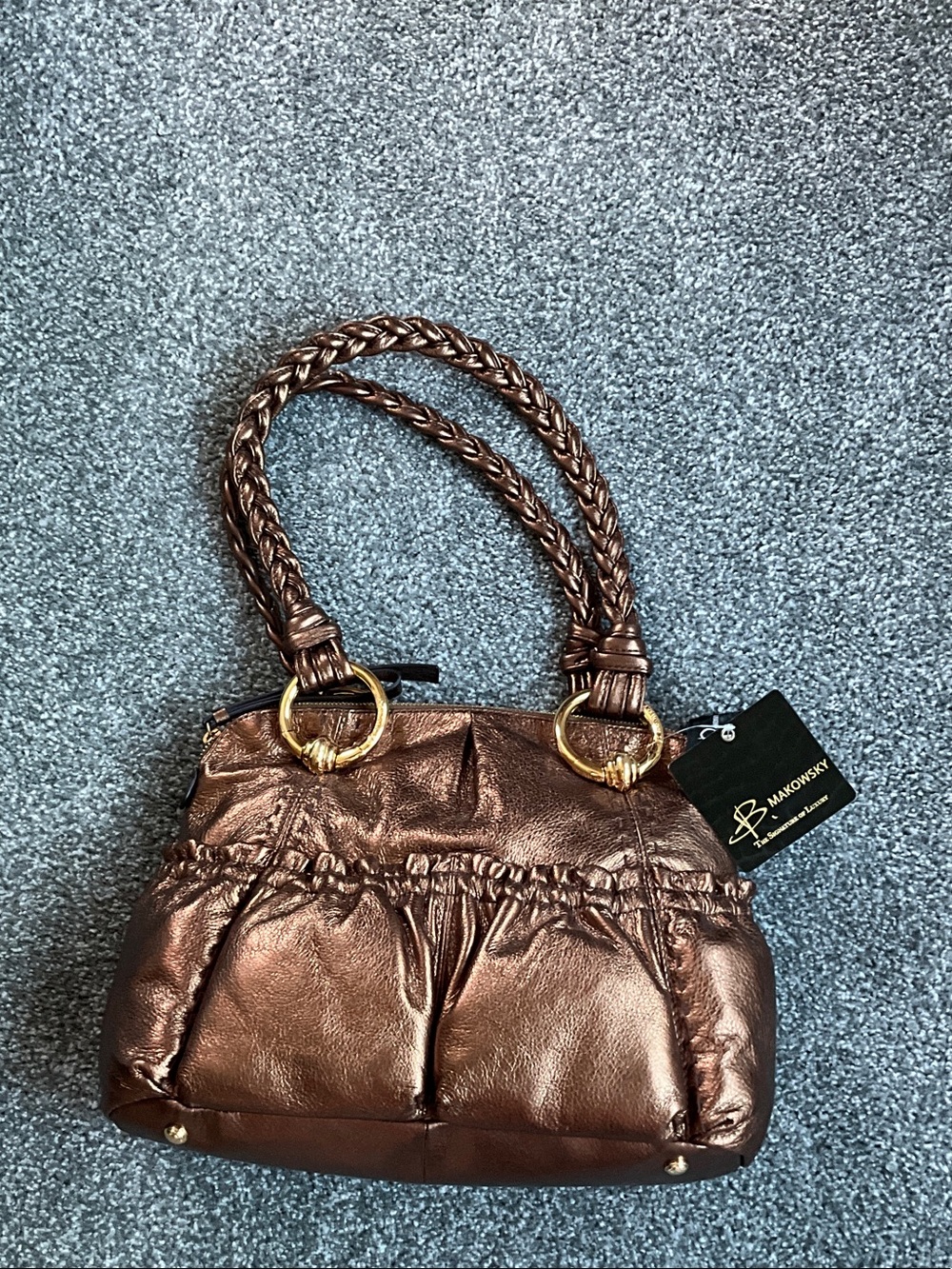 b. makowsky Metallic Bronze Braided-Handle Shoulder Bag with Gold Hardware - Picture 2 of 4